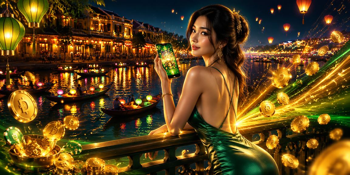 Người chơi slot game trực tuyến tại Hội An với không khí về đêm rực rỡ